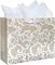 Gift Bag - Lace Patterned Large 13" Gift Bag with Tissue Paper, Elegant Gift Bag with Ribbon Handles for Weddings, Birthdays, Mother's Day, & Special Occasions. (White)